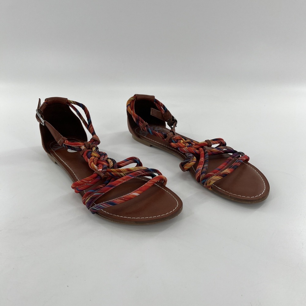 Gladiator T Strappy Sandal Womens 11 M Flat Striped Buckle Braided Fergalicious - Picture 11 of 15